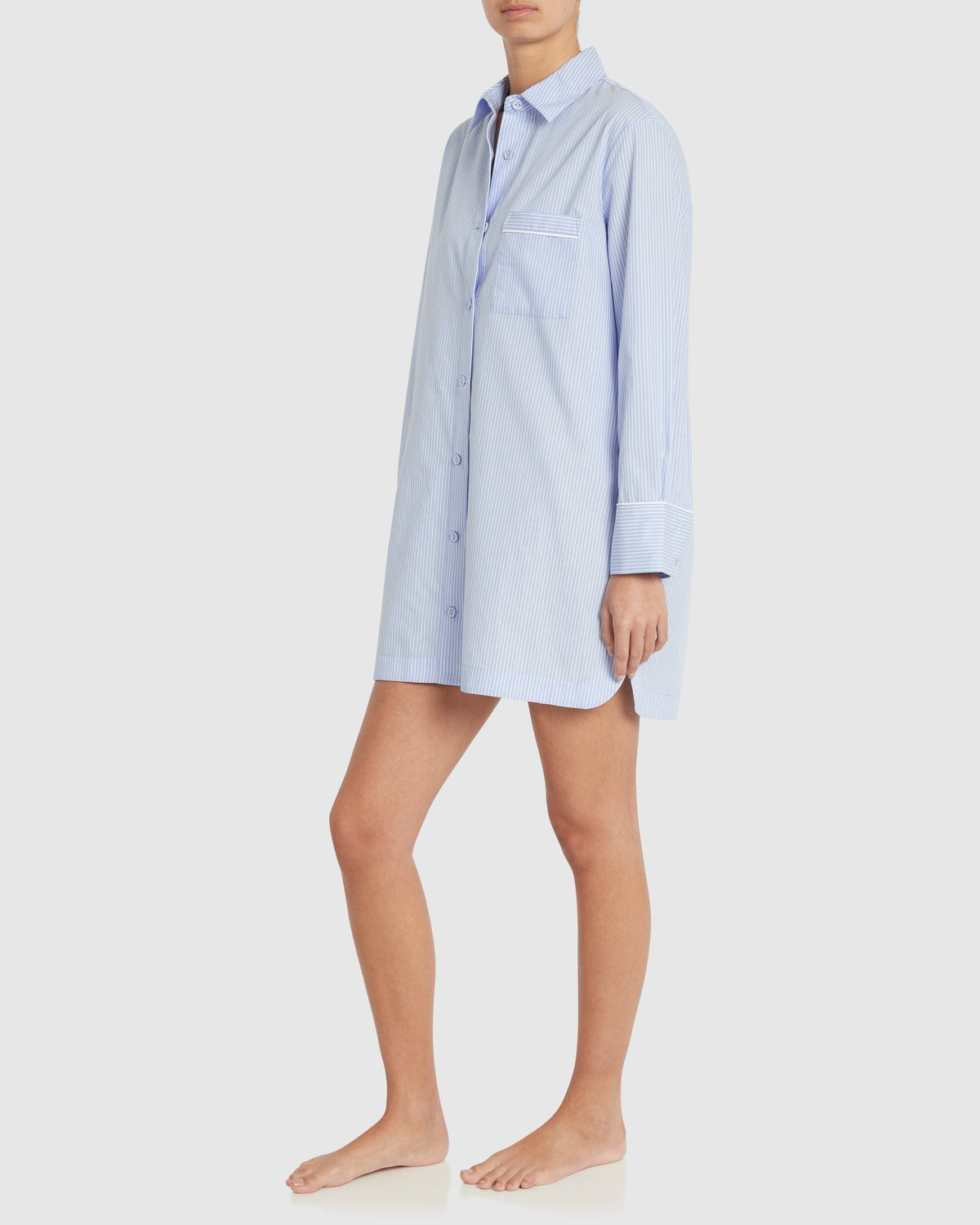 Load image into Gallery viewer, Remi Cotton Sleep Shirt - Placid Blue and White Stripe
